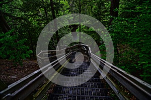 Stairway to the upper falls viewing platform  at Tahquamenon state park in Michigan photo