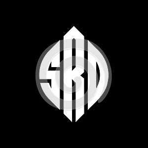 SRD circle letter logo design with circle and ellipse shape. SRD ellipse letters with typographic style. The three initials form a