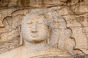 Srene buddha face in Gal Viharaya Temple in Polonnaruwa, Sri Lan