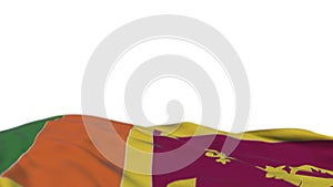 Sri Lanka fabric flag waving on the wind loop. Sri, Lanka embroidery stiched cloth banner swaying on the breeze. Half-filled white
