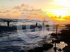 Sri lanka fishermen stilts sunset