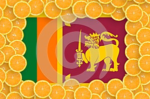 Sri Lanka flag in fresh citrus fruit slices frame