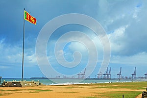 Sri Lanka Flag and the Harbor