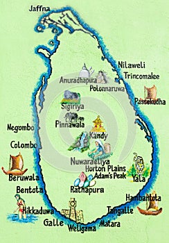 Sri Lanka, Hikkaduwa - Painted map of the Sri Lankan island photo