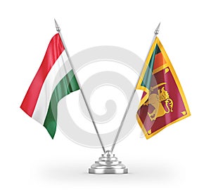 Sri Lanka and Hungary table flags isolated on white 3D rendering