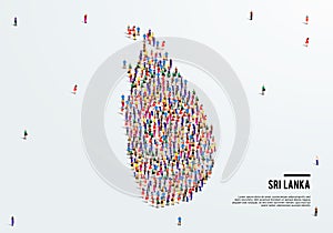 Sri Lanka Map. Large group of people form to create a shape of Sri Lanka Map.