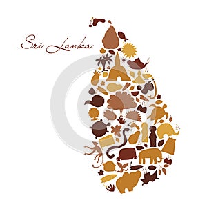 Sri Lanka travel, art map. Tribal elements for your design