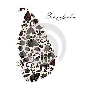 Sri Lanka travel, art map. Tribal elements for your design