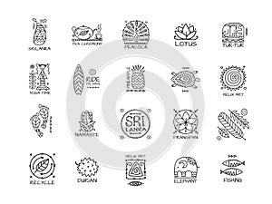 Sri Lanka travel, icons set. Tribal elements for your design