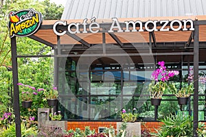 Sri Sa Ket, Thailand - Augus, 2018: Cafe Amazon logo on Augus 13