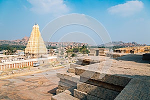 Sri Virupaksha temple from Hemakuta hill in Hampi, India