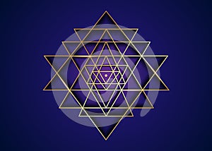 Sri Yantra, Gold Sacred geometry, symbol of Hindu tantra formed by nine interlocking triangles shape