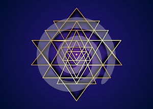 Sri Yantra, Gold Sacred geometry, symbol of Hindu tantra formed by nine interlocking triangles shape photo