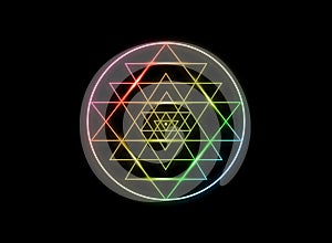 Sri Yantra, Sacred geometry, colors of chakras symbol of Hindu tantra formed by nine interlocking triangles that radiate sign