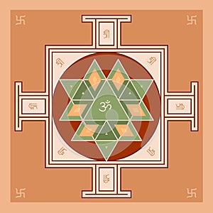 Sri Yantra - symbol of Hindu tantra formed by interlocking triangles that radiate out from the central point. Sacred geometry. photo