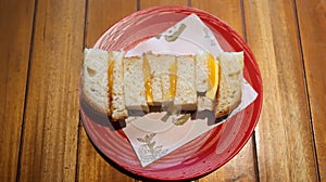 Srikaya toast or Coconut jam bread toast, popular dessert from Malaysians, Indonesians and Singaporeans, a toast bread with kaya