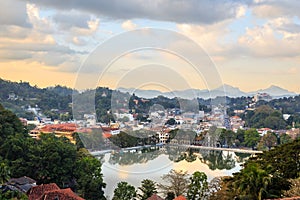 Srilankan Kandy city panorama with lake in the foreground, Central province, Sri Lanka