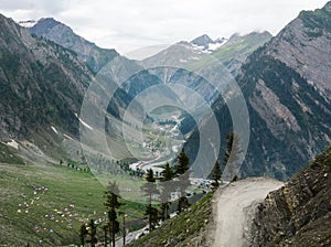 The Srinagar-Leh Road with valley in Northern India