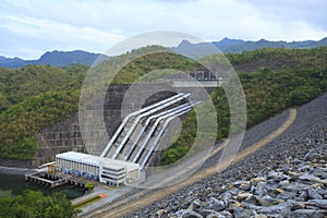 Srinagarind Hydroelectricity Dam building below water level