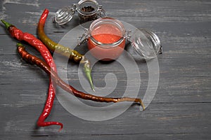 Sriracha hot pepper sauce, a Thai dish.