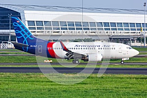 Sriwijaya Air Boeing 737-500 airplane at Jakarta airport