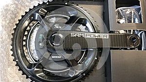 SRM powermeter unboxing with box visible