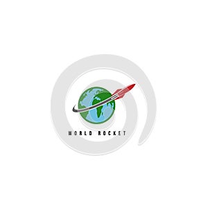 World and rocket logo design vector illustration