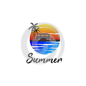 Summer sunset logo design vector
