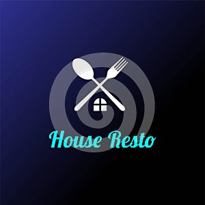 House Spoon Fork Restaurant Kitchen Logo Design Vector