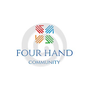 Four Hand Team Teamwork Charity Foundation Unity Peace Care Logo Design Vector