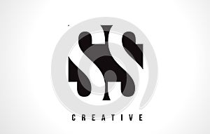 SS S S White Letter Logo Design with Black Square.