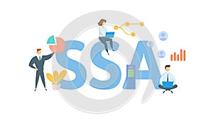 SSA, Social Security Administration. Concept with keywords, people and icons. Flat vector illustration. Isolated on photo