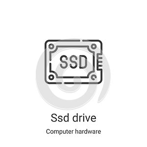 ssd drive icon vector from computer hardware collection. Thin line ssd drive outline icon vector illustration. Linear symbol for