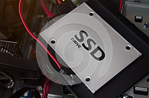 SSD drive with cables. photo
