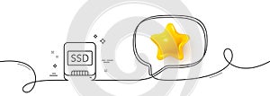 Ssd line icon. Computer memory component sign. Data storage. Continuous line with 3d star. Vector
