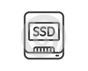 Ssd line icon. Computer memory component sign. Data storage. Vector