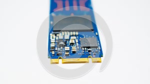 SSD M2 disk close up with selective focus on the interface