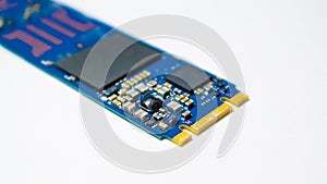 SSD M2 disk close up with selective focus on the interface