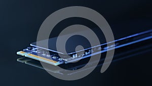 SSD M2 disk close up with selective focus on the interface