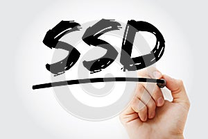 SSD - Solid State Drive acronym with marker, technology concept background