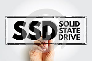 SSD Solid State Drive - solid-state storage device that uses integrated circuit assemblies to store data persistently, typically