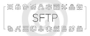 Ssh, Sftp File Transfer Protocol Icons Set Vector .