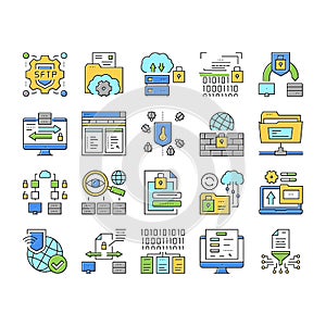 Ssh, Sftp File Transfer Protocol Icons Set Vector .