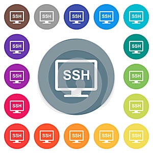 SSH terminal flat white icons on round color backgrounds photo