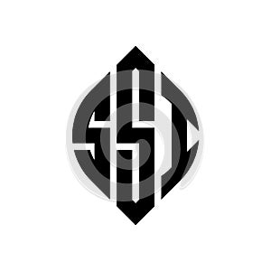 SSI circle letter logo design with circle and ellipse shape. SSI ellipse letters with typographic style. The three initials form a