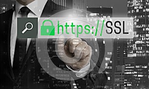 SSL Browser Concept is shown by businessman