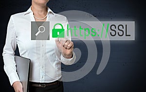 SSL Browser touchscreen is shown by businesswoman