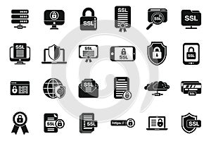SSL certificate icons set simple vector. Ssl security