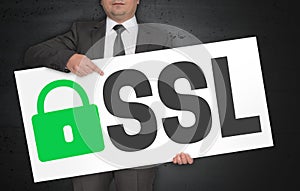 SSL poster is held by businessman