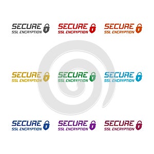 SSL secure https connection icon isolated on white background. Set icons colorful